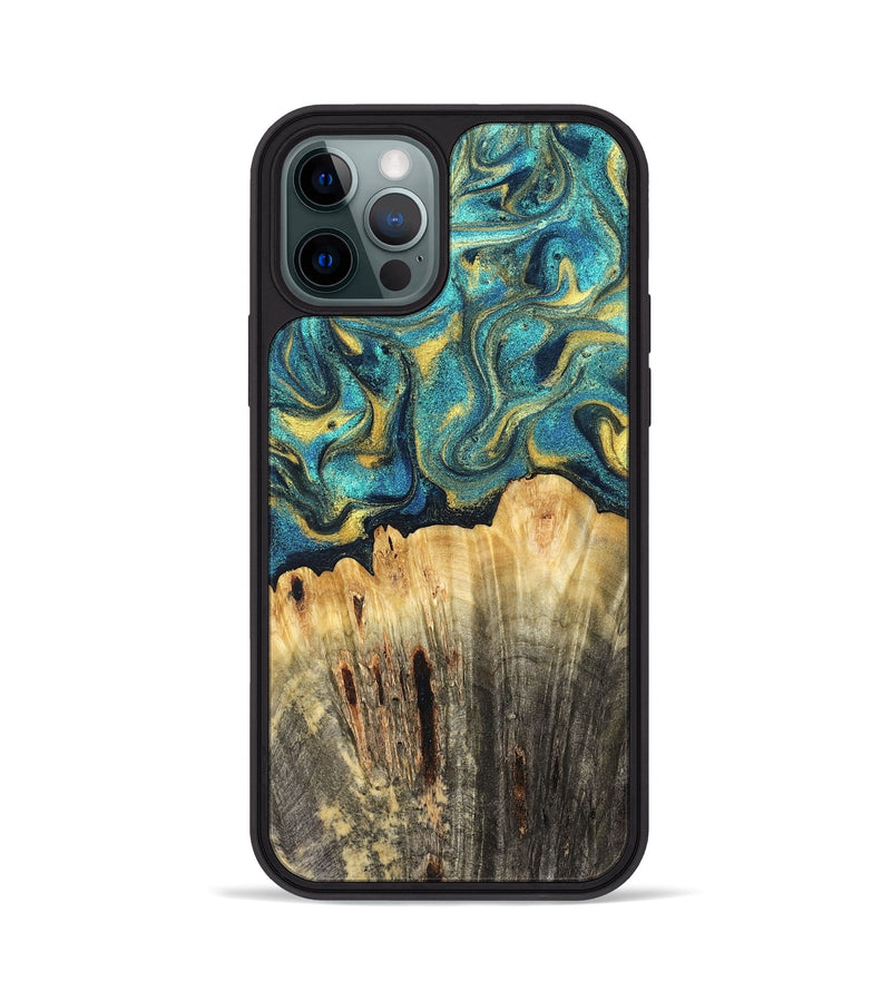 iPhone 12 Pro Wood Phone Case - Violeta (Teal & Gold, 831025)