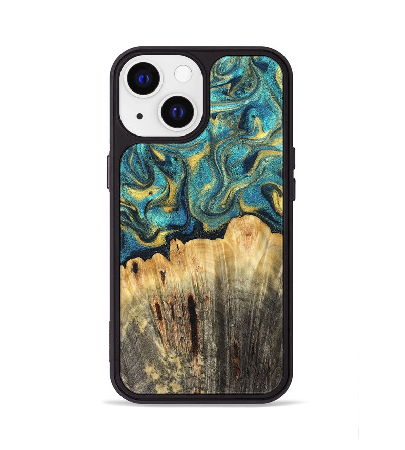 iPhone 13 Wood Phone Case - Violeta (Teal & Gold, 831025)