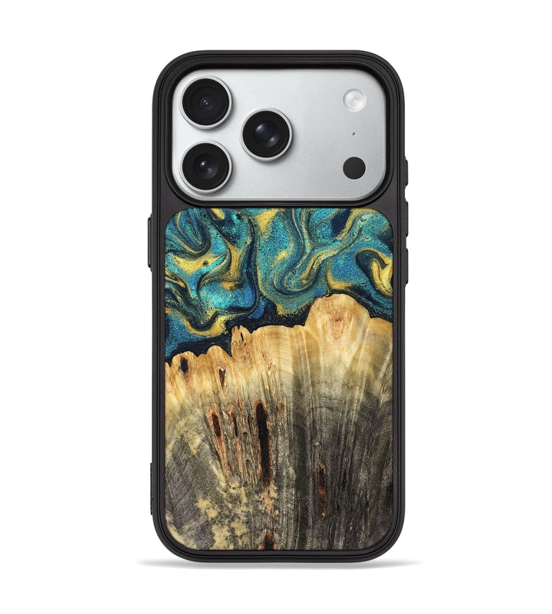 iPhone 18 Pro Wood Phone Case - Violeta (Teal & Gold, 831025)