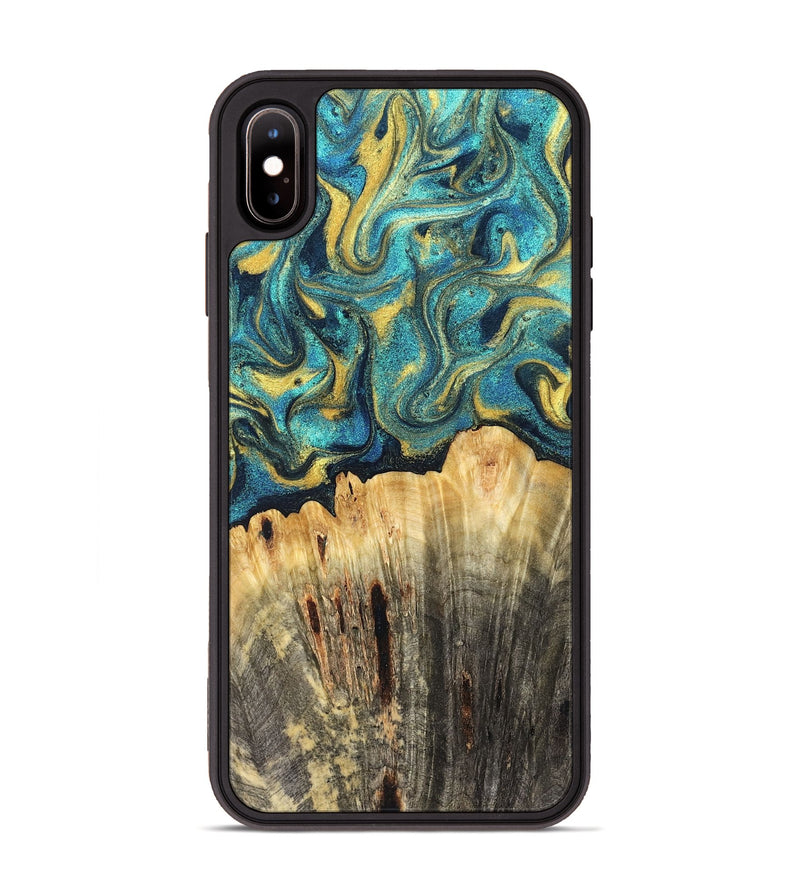 iPhone Xs Max Wood Phone Case - Violeta (Teal & Gold, 831025)