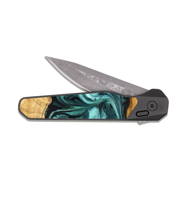 EDC Dark Damascus Wood Pocket Knife - Elise (Green, 831126)