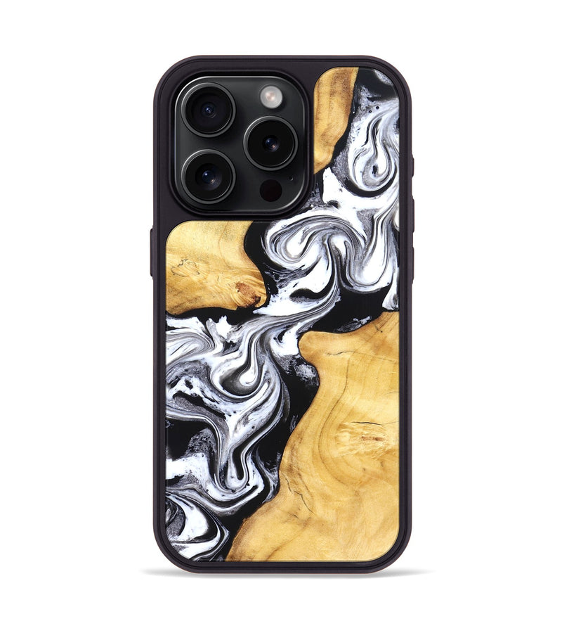 iPhone 15 Pro Wood Phone Case - Taryn (Black & White, 831144)
