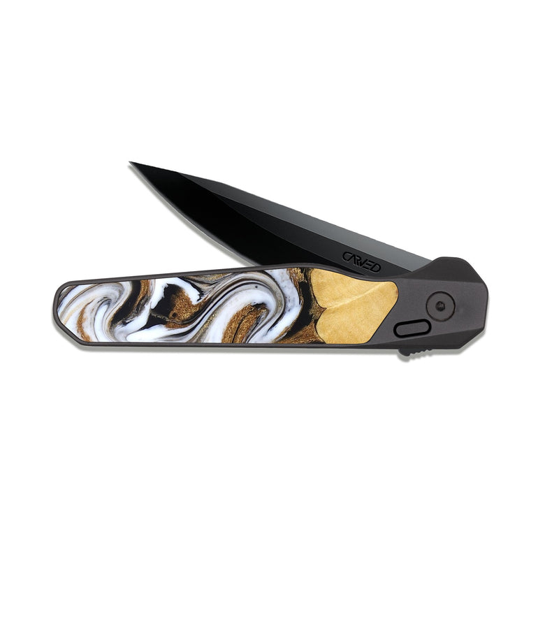EDC Dark Slate Wood Pocket Knife - Delia (Black & White, 831148)