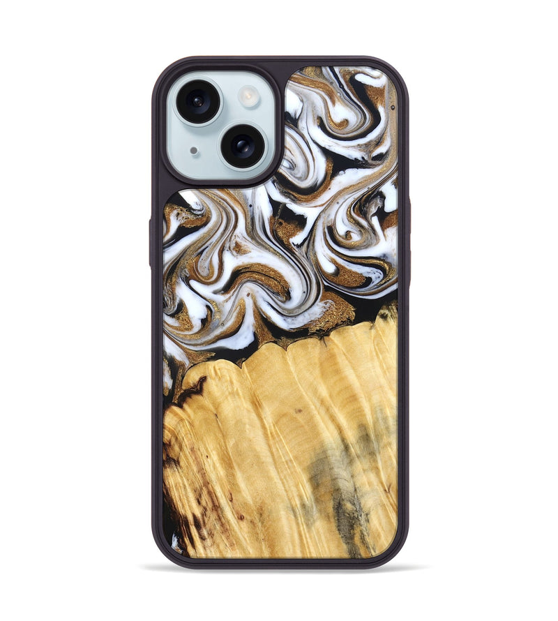 iPhone 15 Wood Phone Case - Delia (Black & White, 831148)