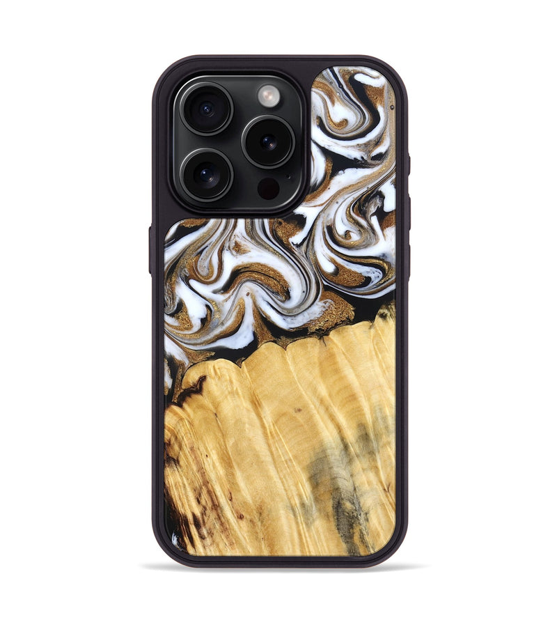 iPhone 15 Pro Wood Phone Case - Delia (Black & White, 831148)