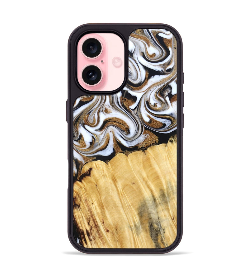 iPhone 16 Wood Phone Case - Delia (Black & White, 831148)