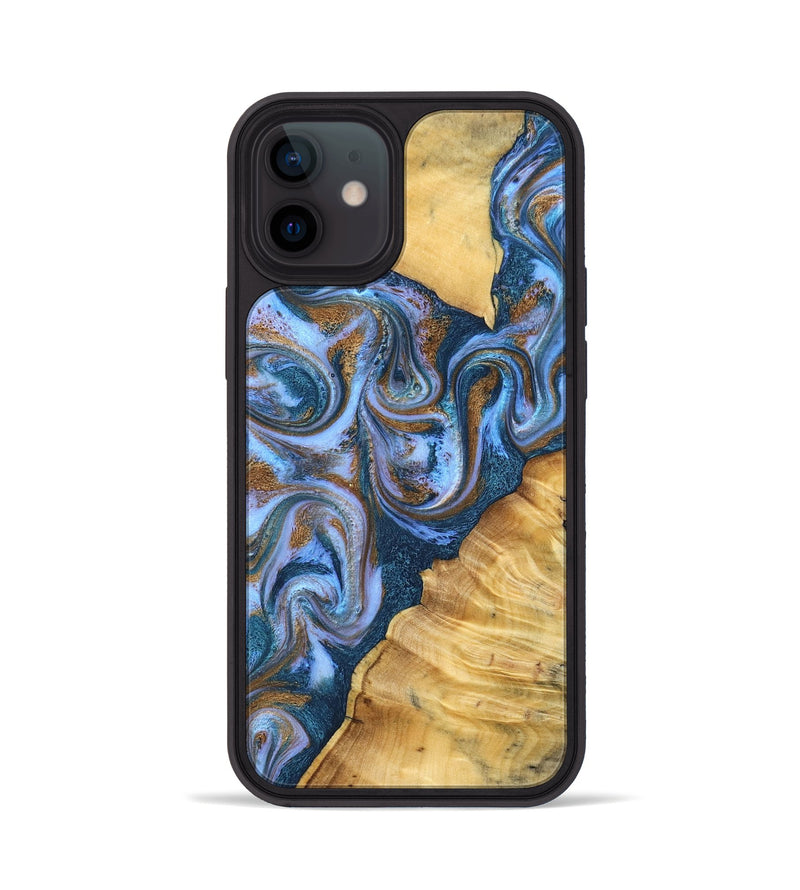 iPhone 12 Wood Phone Case - Reed (Teal & Gold, 831267)
