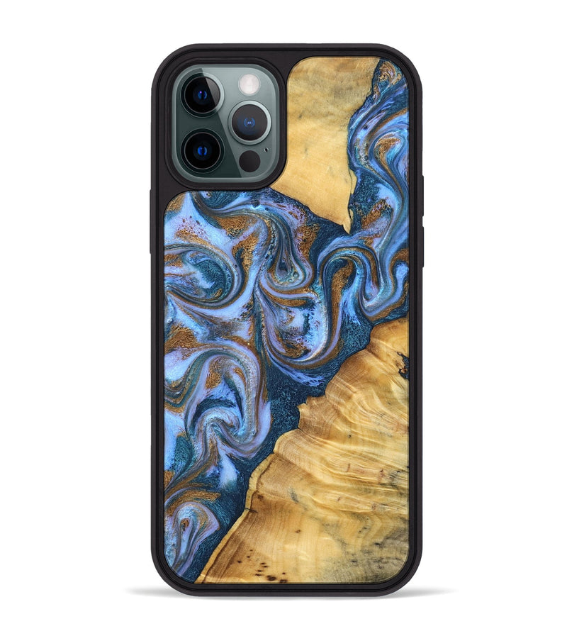 iPhone 12 Pro Max Wood Phone Case - Reed (Teal & Gold, 831267)