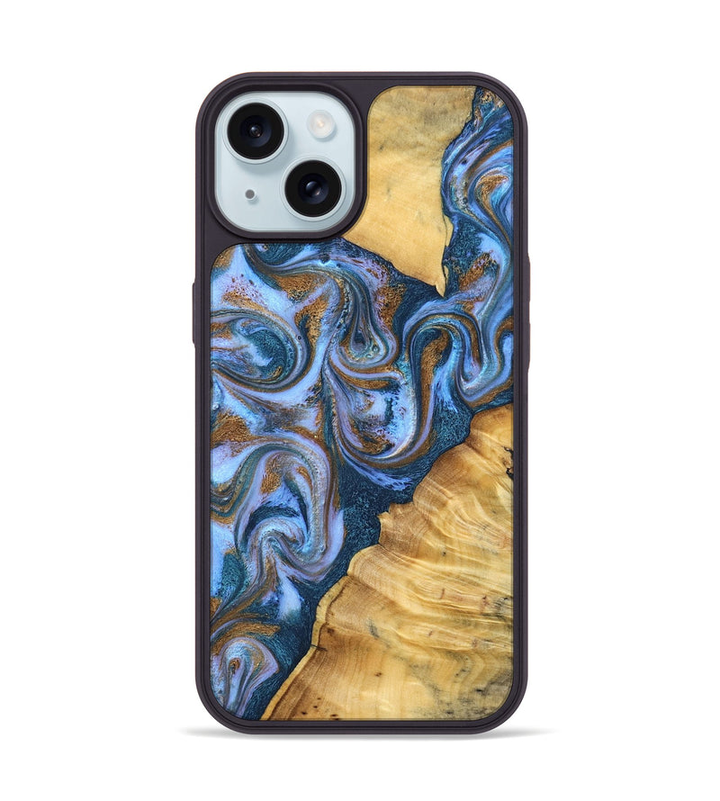 iPhone 15 Wood Phone Case - Reed (Teal & Gold, 831267)