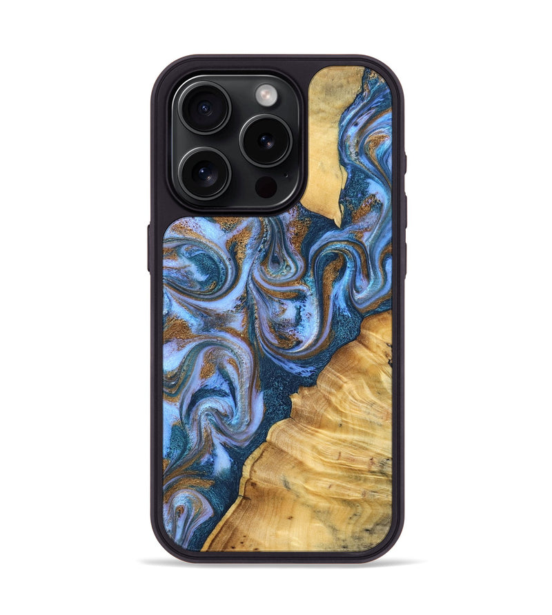 iPhone 15 Pro Wood Phone Case - Reed (Teal & Gold, 831267)