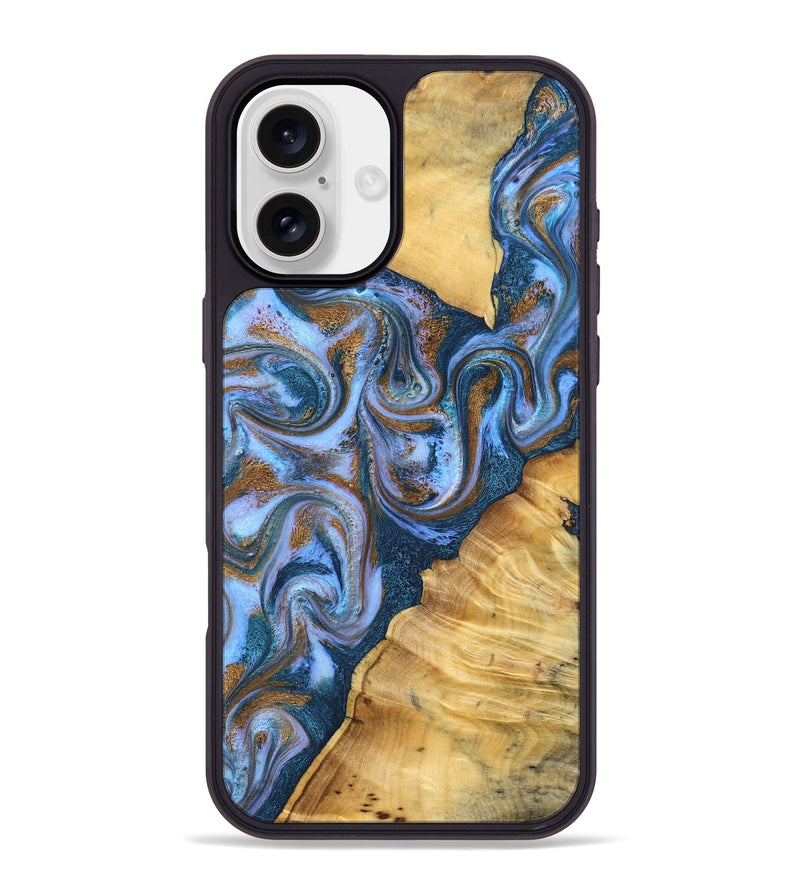 iPhone 16 Plus Wood Phone Case - Reed (Teal & Gold, 831267)