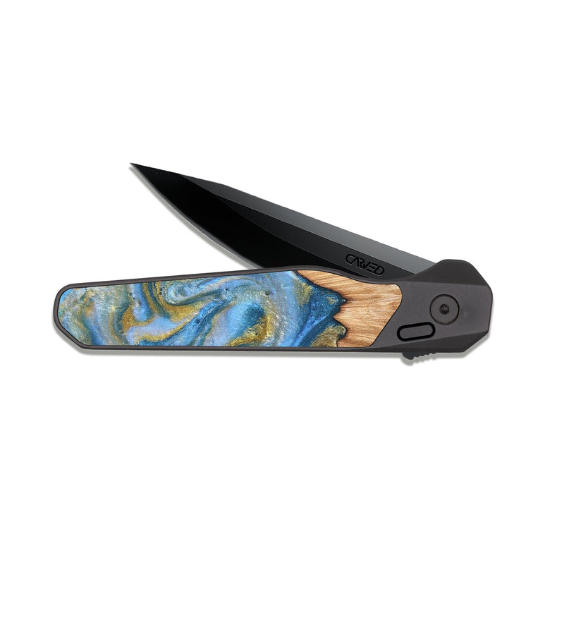 EDC Dark Slate Wood Pocket Knife - Alysia (Teal & Gold, 831268)