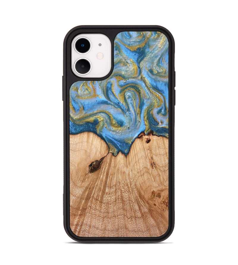 iPhone 11 Wood Phone Case - Alysia (Teal & Gold, 831268)
