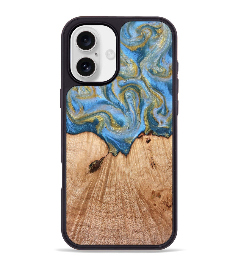 iPhone 16 Plus Wood Phone Case - Alysia (Teal & Gold, 831268)