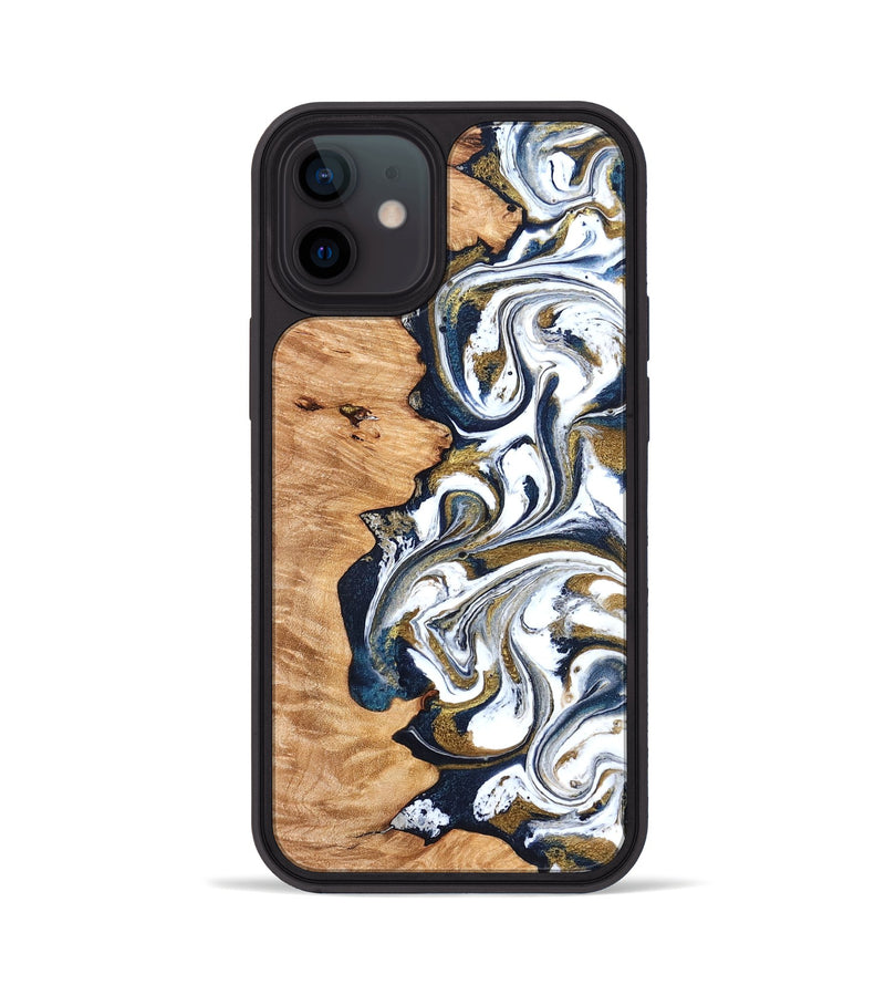 iPhone 12 Wood Phone Case - Dillion (Teal & Gold, 831269)