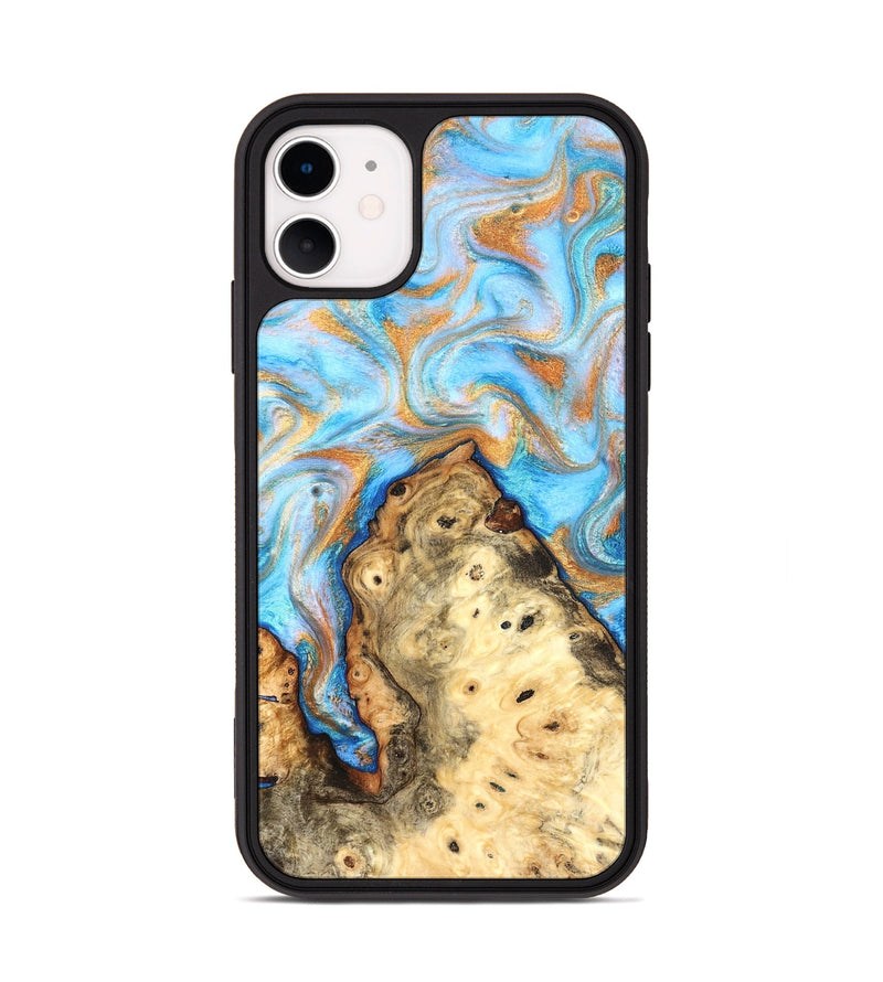 iPhone 11 Wood Phone Case - Grayce (Teal & Gold, 831270)