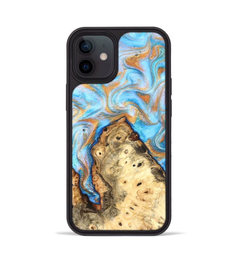 iPhone 12 Wood Phone Case - Grayce (Teal & Gold, 831270)
