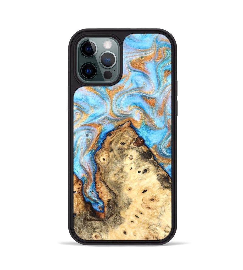 iPhone 12 Pro Wood Phone Case - Grayce (Teal & Gold, 831270)