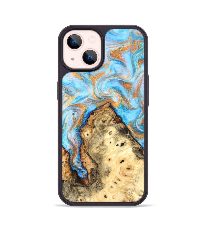 iPhone 14 Wood Phone Case - Grayce (Teal & Gold, 831270)