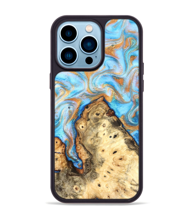 iPhone 14 Pro Max Wood Phone Case - Grayce (Teal & Gold, 831270)