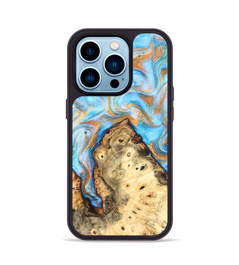 iPhone 14 Pro Wood Phone Case - Grayce (Teal & Gold, 831270)