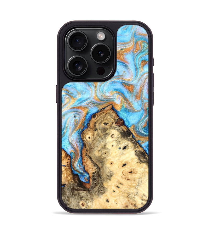 iPhone 15 Pro Wood Phone Case - Grayce (Teal & Gold, 831270)