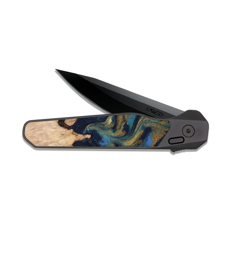 EDC Dark Slate Wood Pocket Knife - Bettye (Teal & Gold, 831271)
