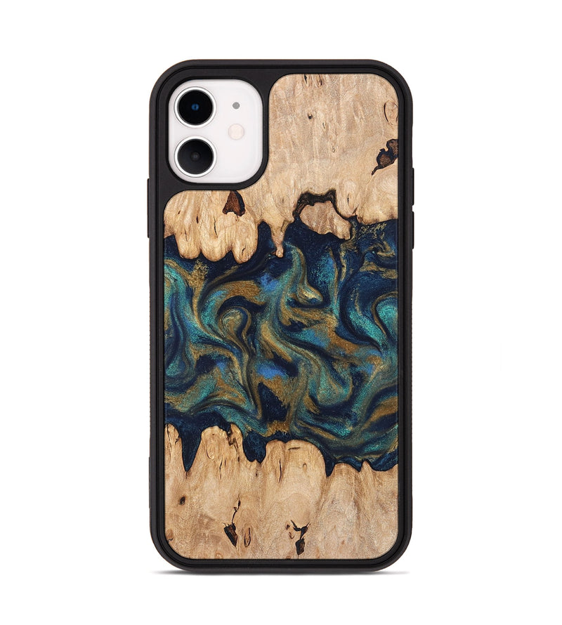 iPhone 11 Wood Phone Case - Bettye (Teal & Gold, 831271)