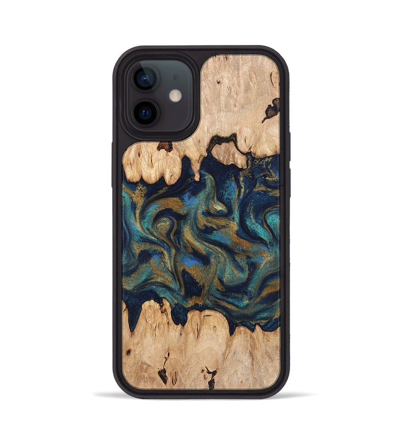iPhone 12 Wood Phone Case - Bettye (Teal & Gold, 831271)