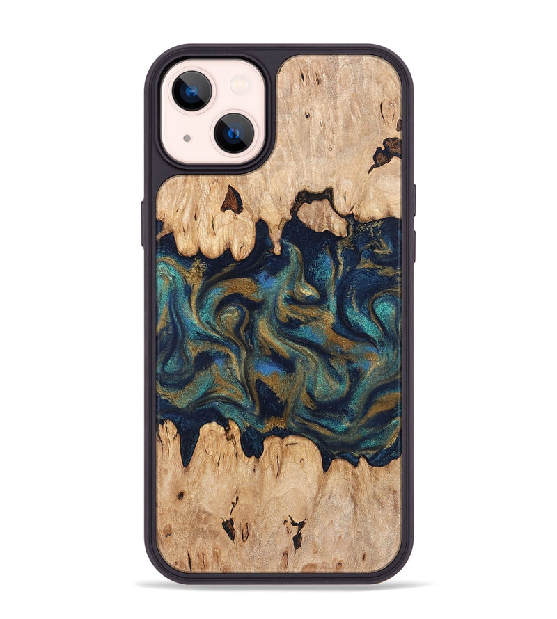 iPhone 14 Plus Wood Phone Case - Bettye (Teal & Gold, 831271)