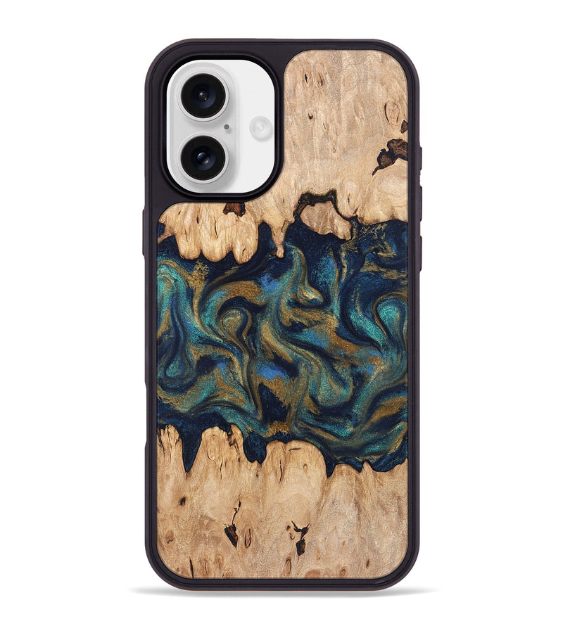 iPhone 16 Plus Wood Phone Case - Bettye (Teal & Gold, 831271)