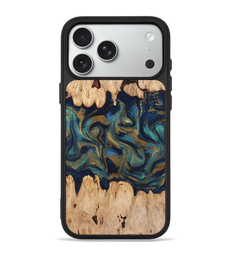 iPhone 18 Pro Max Wood Phone Case - Bettye (Teal & Gold, 831271)