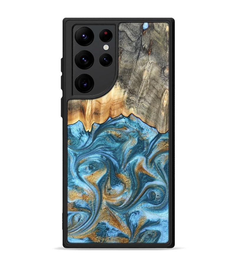 Galaxy S22 Ultra Wood Phone Case - Howard (Teal & Gold, 831272)