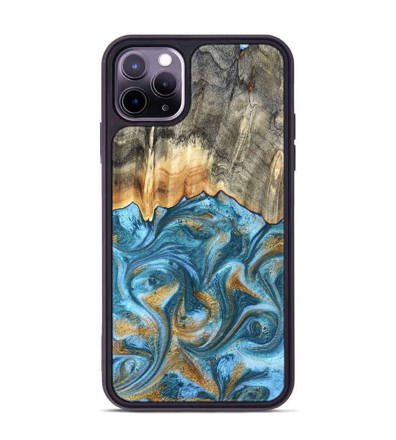 iPhone 11 Pro Max Wood Phone Case - Howard (Teal & Gold, 831272)