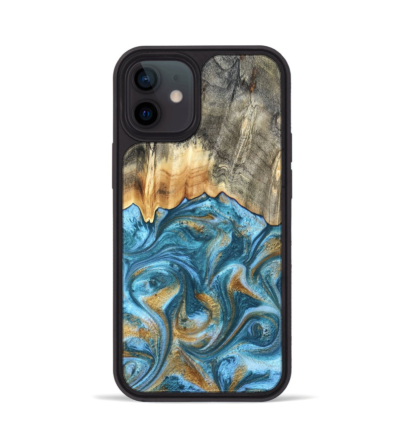 iPhone 12 Wood Phone Case - Howard (Teal & Gold, 831272)
