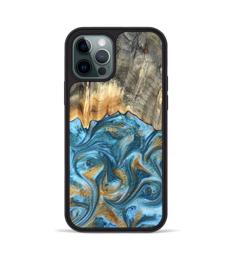 iPhone 12 Pro Wood Phone Case - Howard (Teal & Gold, 831272)