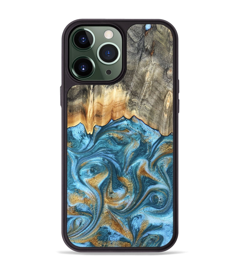 iPhone 13 Pro Max Wood Phone Case - Howard (Teal & Gold, 831272)
