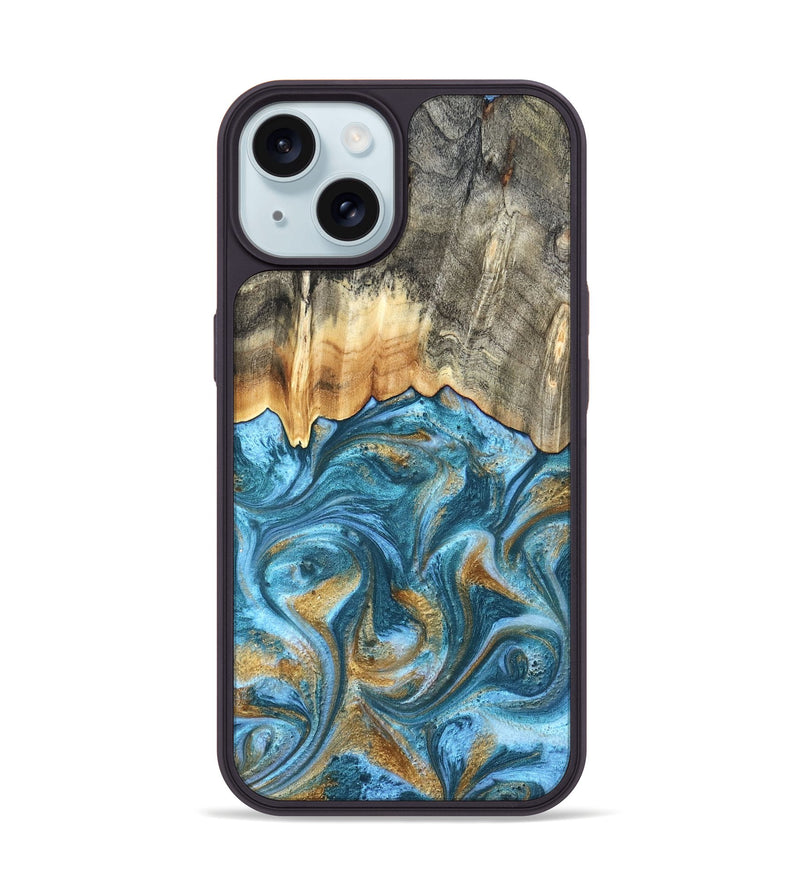 iPhone 15 Wood Phone Case - Howard (Teal & Gold, 831272)
