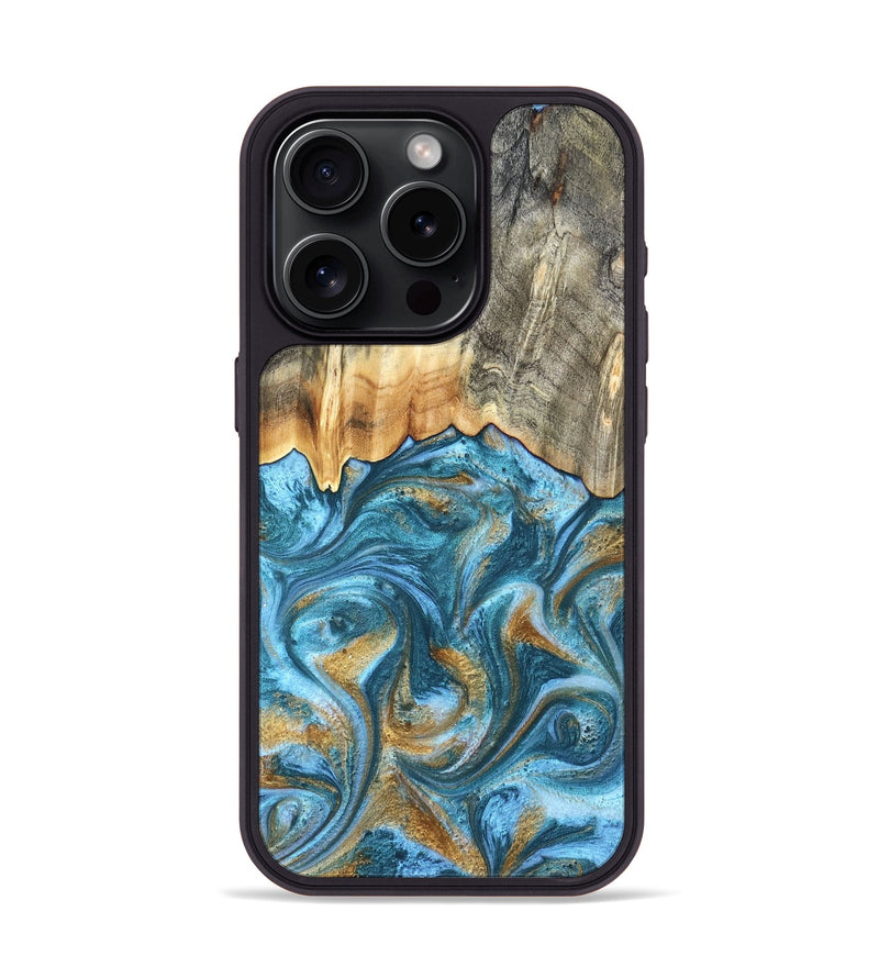 iPhone 15 Pro Wood Phone Case - Howard (Teal & Gold, 831272)