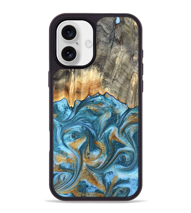 iPhone 16 Plus Wood Phone Case - Howard (Teal & Gold, 831272)