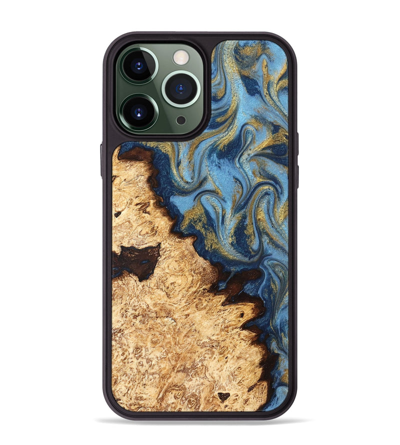 iPhone 13 Pro Max Wood Phone Case - Corrine (Teal & Gold, 831273)