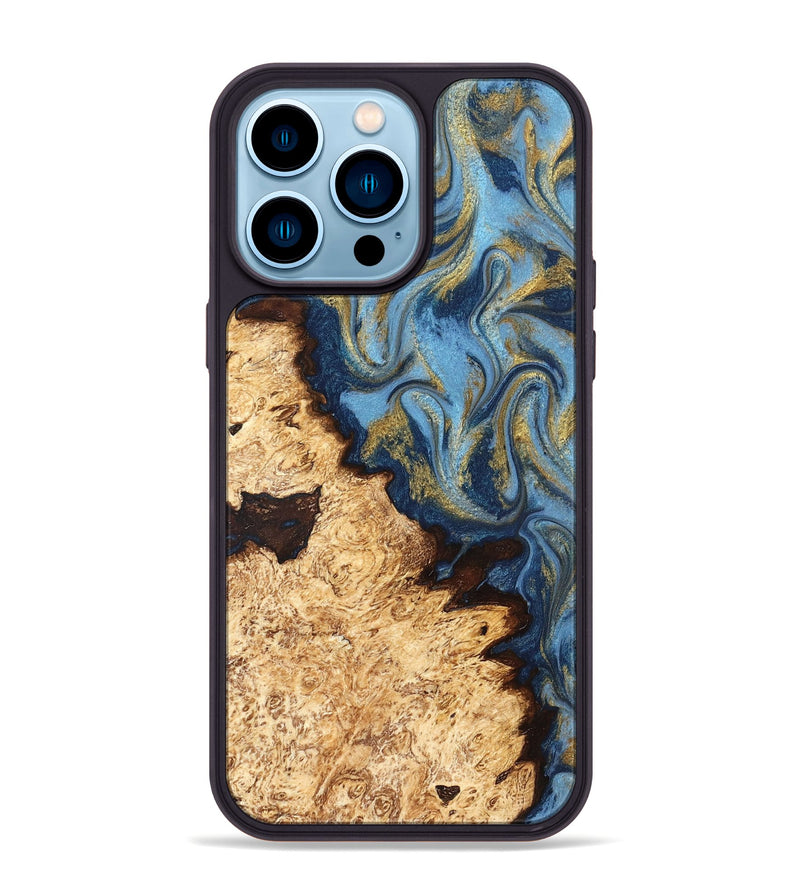iPhone 14 Pro Max Wood Phone Case - Corrine (Teal & Gold, 831273)
