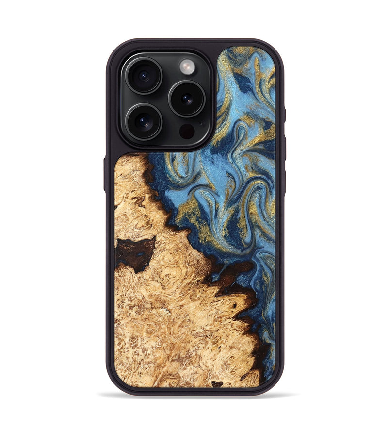 iPhone 15 Pro Wood Phone Case - Corrine (Teal & Gold, 831273)