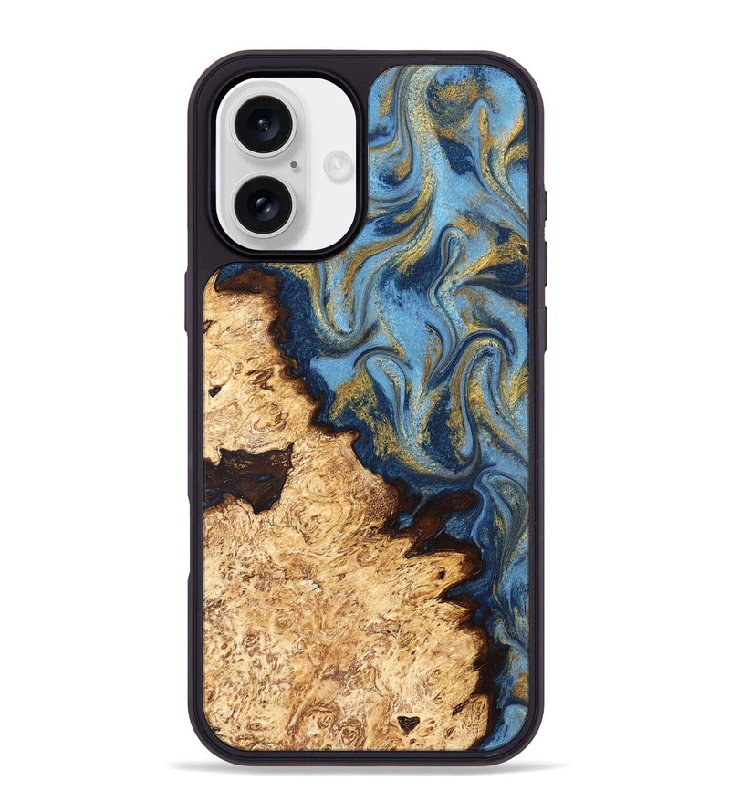 iPhone 16 Plus Wood Phone Case - Corrine (Teal & Gold, 831273)