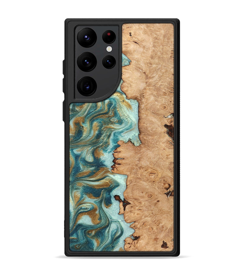 Galaxy S22 Ultra Wood Phone Case - Huxley (Teal & Gold, 831274)