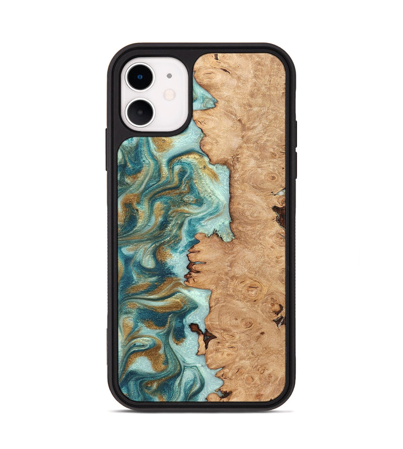 iPhone 11 Wood Phone Case - Huxley (Teal & Gold, 831274)