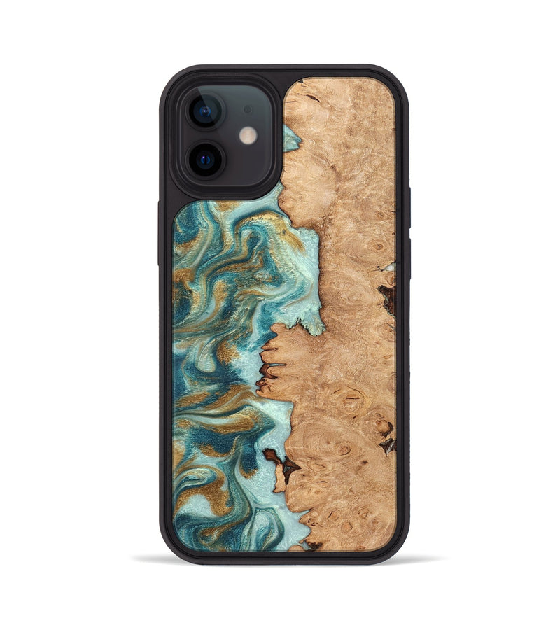 iPhone 12 Wood Phone Case - Huxley (Teal & Gold, 831274)