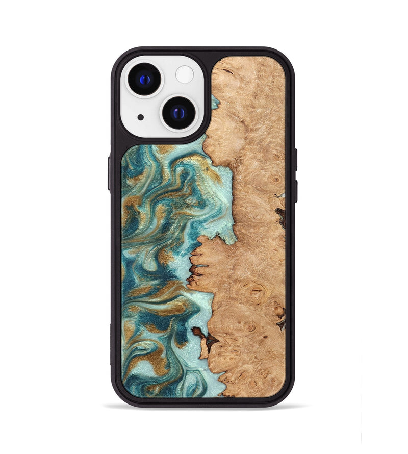 iPhone 13 Wood Phone Case - Huxley (Teal & Gold, 831274)