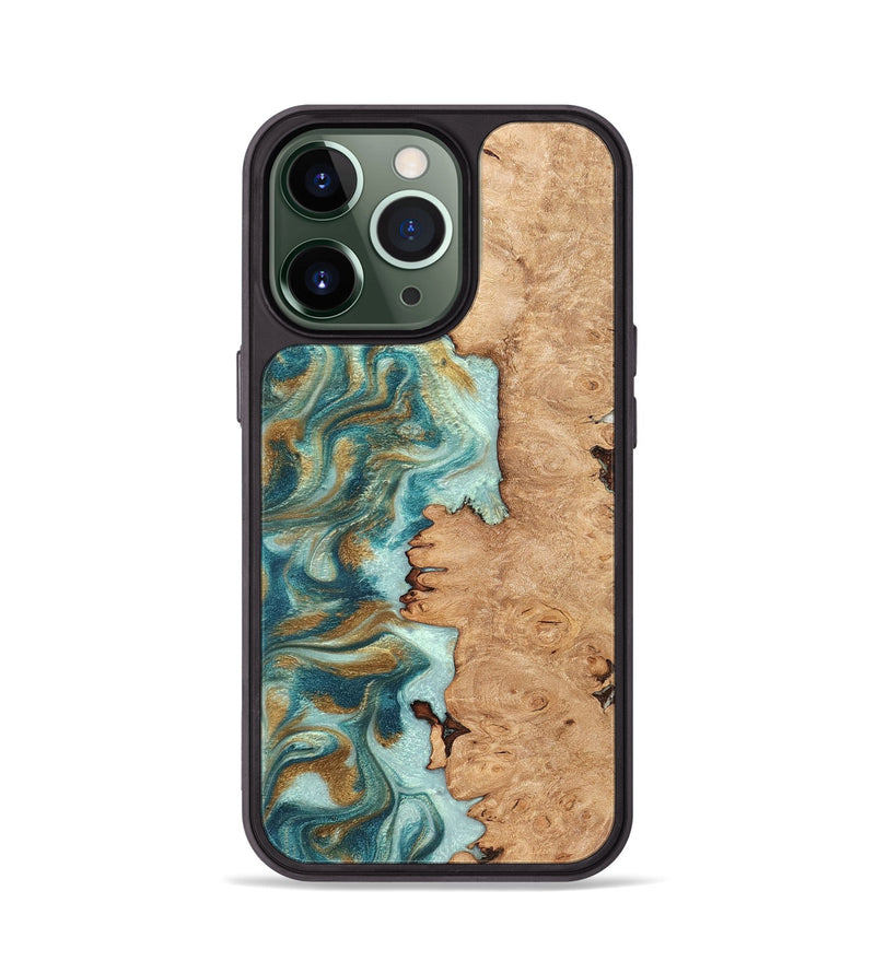 iPhone 13 Pro Wood Phone Case - Huxley (Teal & Gold, 831274)