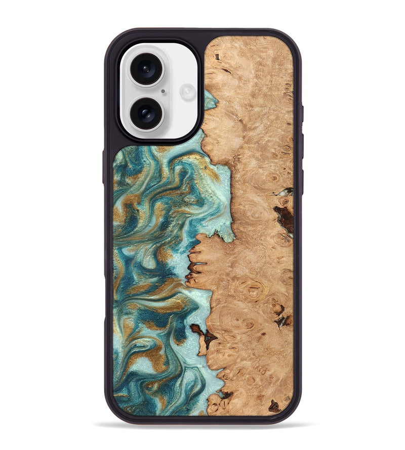iPhone 16 Plus Wood Phone Case - Huxley (Teal & Gold, 831274)